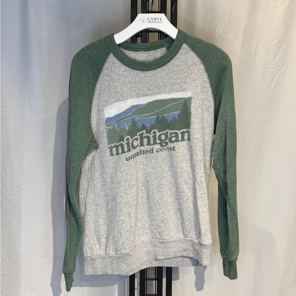 unsalted coast Sweaters - Michigan Crewneck‎ Sweater - Green and Gray